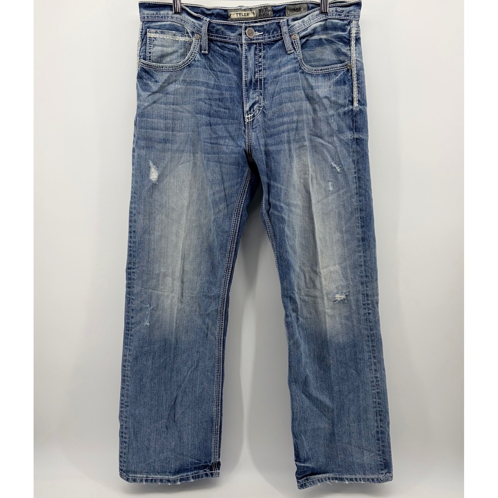 BKE Jeans Mens 36R Blue Tyler Straight Distressed Heavy Stitch Denim Pants
